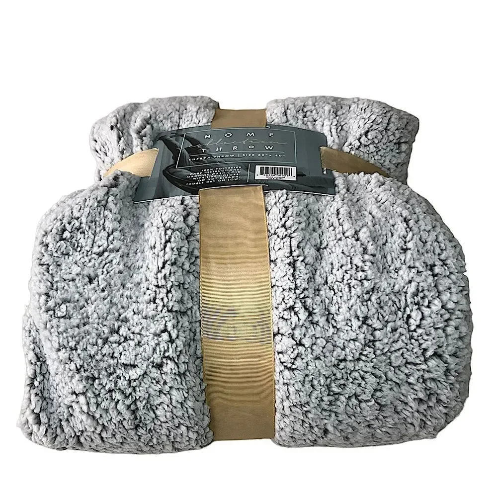 Home Collection Sherpa Throw Gray and White